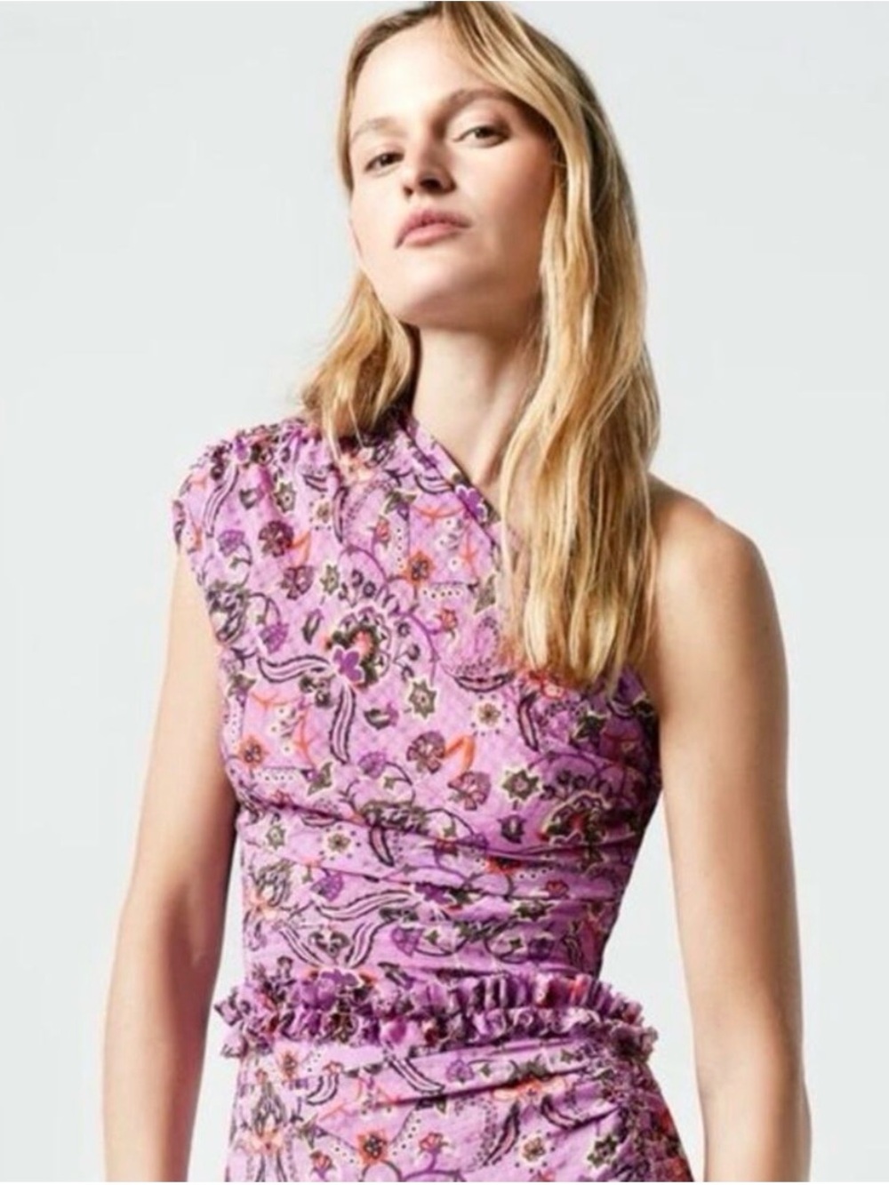Smythe Violet Bandana Floral Asymmetrical One Shoulder Top